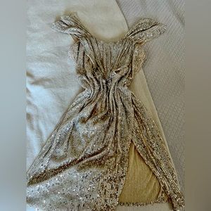 Fashion Nova silver Sequin Split midi dress